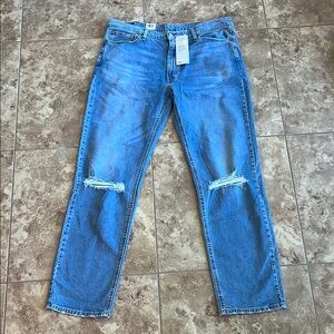 Levi's Blue Straight Jeans with Distressed Details